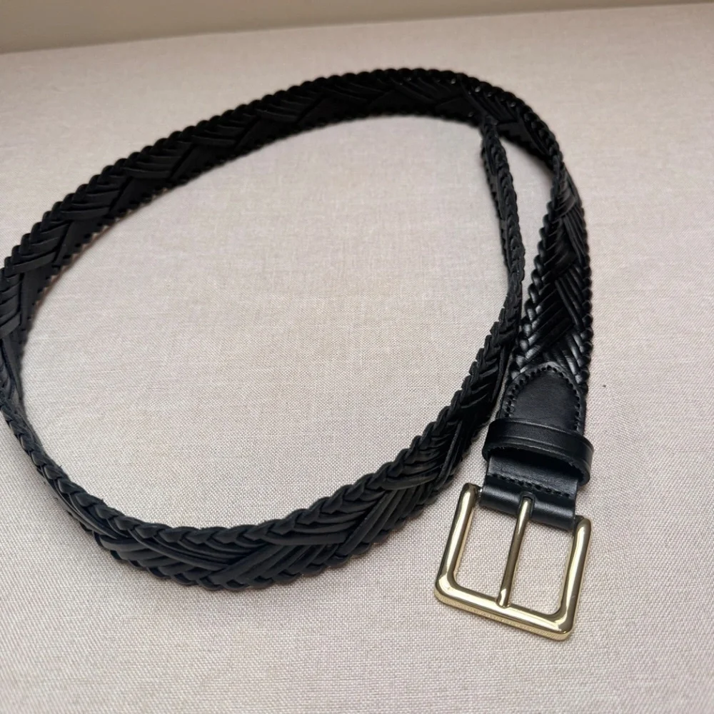 Ladies JCrew Black Braided Belt Genuine Leather M/L Excellent - Picture 7 of 9